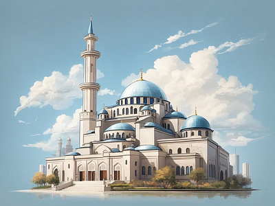 A_mosque_with_a_city_on_the_top_vector_art_illu... graphic design illustration vector