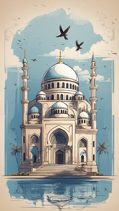 A_mosque_with_a_bird_on_the_top_vector_art_illustration. illustration vector