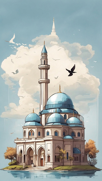 A_mosque_with_a_bird_on_the_top_vector_art_illustration.. illustration vector