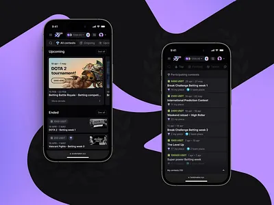 Bookmaker.xyz: Contests Mobile app betting contest cryptocurrency decentralised dota esports gambling interface ios mobile online sports swap tokens ui ux web web design website
