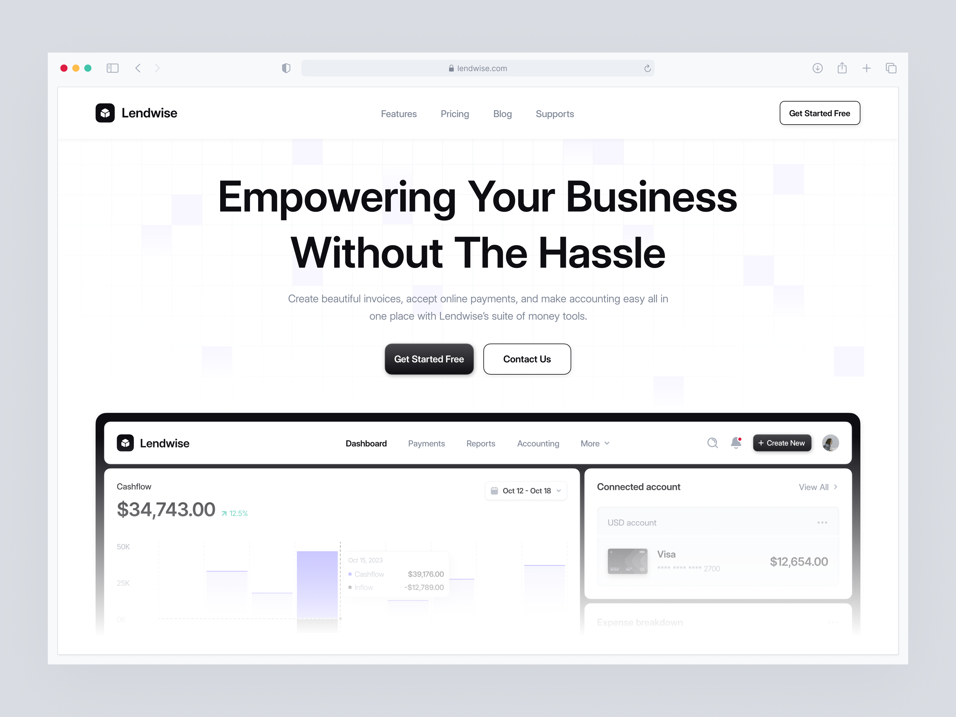 Lendwise Finance | Website Header app branding clean finance financial fintech header hero landing page minimal payment saas saving ui web website website header