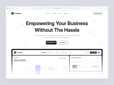 Lendwise Finance | Website Header app branding clean finance financial fintech header hero landing page minimal payment saas saving ui web website website header