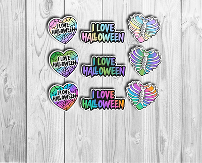 I Love Halloween Sticker Set hearts illustration love halloween png bundle png files rainbow sticker bundle sticker design