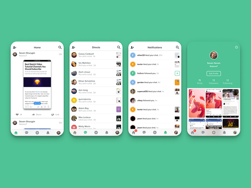 Kamcord iOS Main Tabs Nav app apple bar ios iphone kamcord nav navigation notifications profile recording redesign screen screenshot share sharing social startup tile video