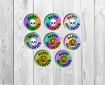 Happy Halloween Sticker Set graphic design happy halloween illustration kawaii png bundle png sticker bundle pumpkins rainbow skulls sticker set