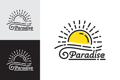 Paradise line art logo branding design graphic design illustration line line art logo monoline ocean outline paradise sea sun sunset surf surise tide water wave