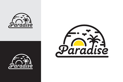 Paradise line art logo beach branding design graphic design icon illustration island line line art logo monoline outline palm paradise sea simple sun sunset