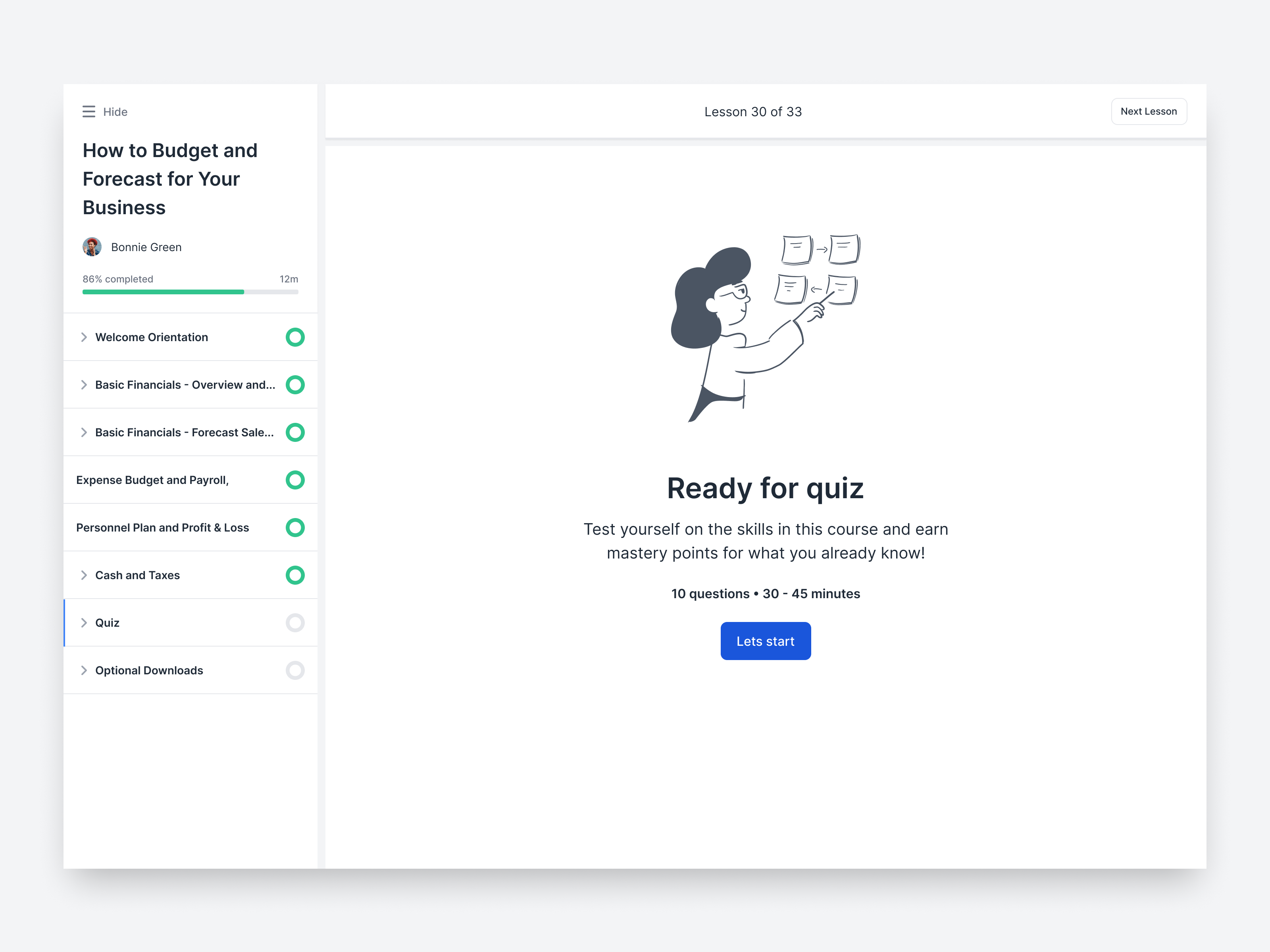 Example of Start quiz