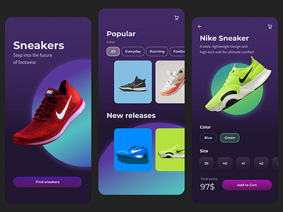 Sneakers App app design graphic design shoes sneakers sporty ui