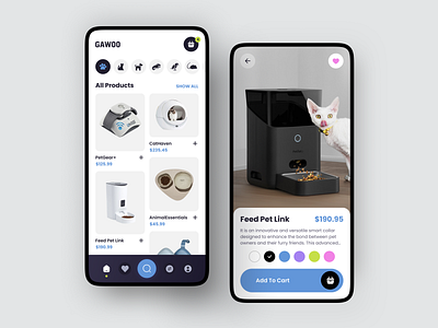 Gawoo – Creative Delivery Ecommerce App For Pets Smart Product android app branding cats clean creative design dogs interface ios minimalism nft pets product service smart startup ui ux uxui