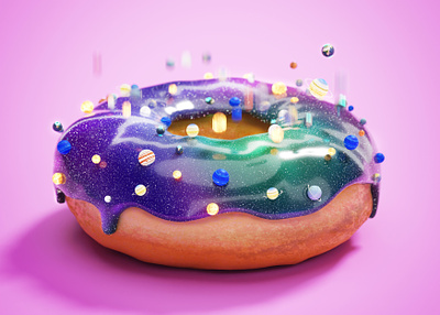 The Universe is a Donut 3d animation blender3d blenderguru cosmos design dessert donut doughnut galaxy graphic design illustration moon planet scatter stars sugar universe