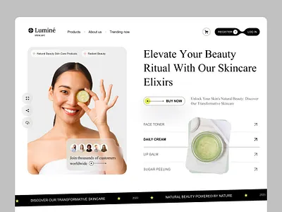 Luminé - Skincare products landing page beauty branding carousel clean design cosmetics design e commerce face cream graphic design landing page logo products skincare spa typography ui ux vector white space woman