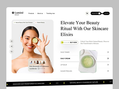 Luminé - Skincare products landing page beauty branding carousel clean design cosmetics design e commerce face cream graphic design landing page logo products skincare spa typography ui ux vector white space woman