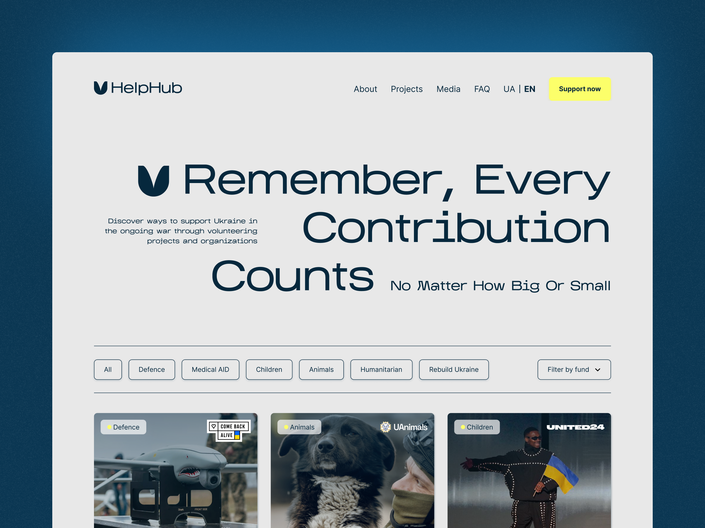 Design for service that accumulates volunteering projects charity donation landing product service ui ux web design website