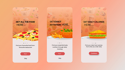 Onboarding Screens For Food App 3d animation branding casestudy design graphic design illustrations logo motion graphics ui ux vector