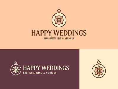 Happy Weddings — Logo design branding brown design graphic design identity illustration logo logomark pastel peach wedding wordmark