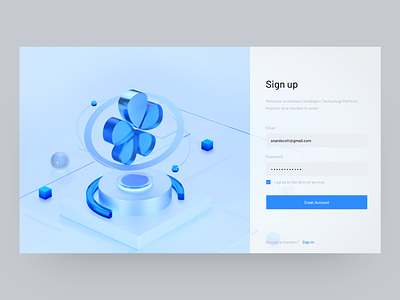 Dinstech SaaS - Sign Up/Sign In Page 3d clean design figma inspiration login modern saas saas design sign in signup simple ui user interface ux