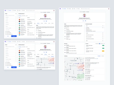 Doctor profile (Sidebar/Full screen) cards listing profile prospect search sidebar table
