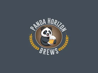 Panda Horizon Brews beer brand brand design brand identity branding branding design crest design glass graphic design illustration logo panda round ui wheat