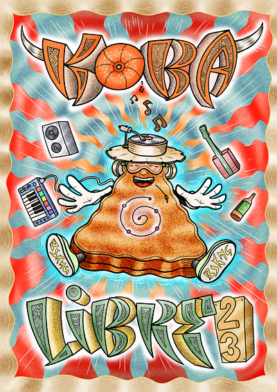 "Koba Libre 23" art branding color pencil design dj draw dream electronic festival fun graphic design illustration logo madagascar music poster water ink