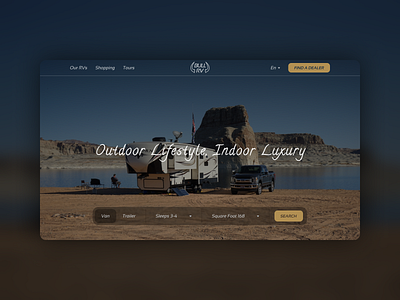 The first screen of the site for renting an RV design logo ui ux web