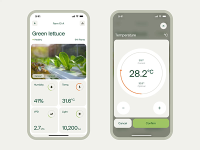 Fully automated hydroponics farm app applifting brand identity clean design ecology farm green grow iot minimal mobile sustainability ui ux