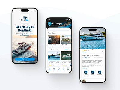 The BoatLink - Yacht Booking Marketplace 2023 airbnb applicaton booking branding design ios ios16 ios17 iphone15 logo minimal mobileapp ui user interface ux website yacht