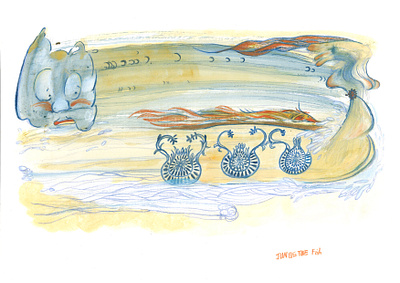 [The Animism Series] the Water Monster animal boat cartoon childrenillustration coloredpencil fairytale fish illustration monster picturebookillustration story water
