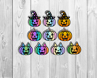 Halloween Pumpkin Sticker Bundle cat cute graphic design halloween stickers happy halloween illustration kawaii png bundle pumpkin stickers pumpkins rainbow witch