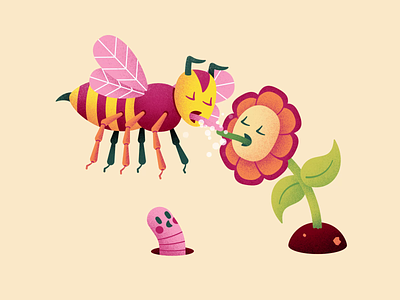 Bee animation bee character flower fun illustration kiss loop motion design peachtober procreate texture thierry fousse tongue vector worm