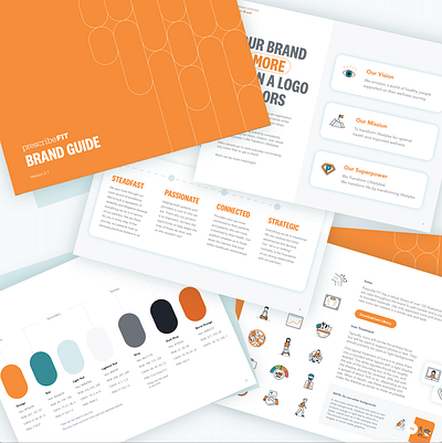 Prescribe FIT Brand Guidelines brand book brand guide brand guidelines brand rules branding health health care illustrated icons orange