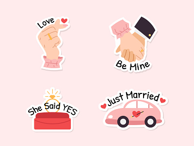 Wedding Love Story Sticker character design flat illustration love marriage married people romance sticker vector wedding