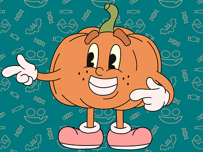 Halloween pumpkin in groovy style. 80s art background character collection design designer for sale graphic design groove groovy halloween illustration logo mascot pattern retro set sticker vector