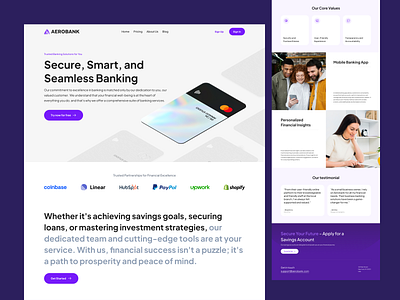 Aerobank - Landing Page about us banking big section company finance footer gradient hero landing page marketing purple testimonial wallet website
