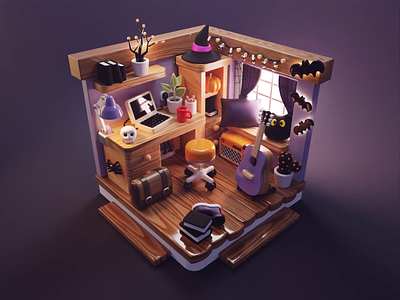 Halloween Room Tutorial 3d blender diorama halloween illustration isometric lofi lowpoly process render room spooky tutorial