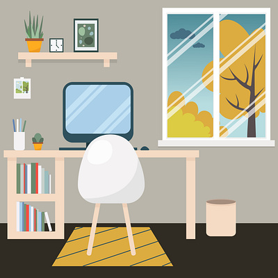 Vector illustration of a workplace. Interior Design modern