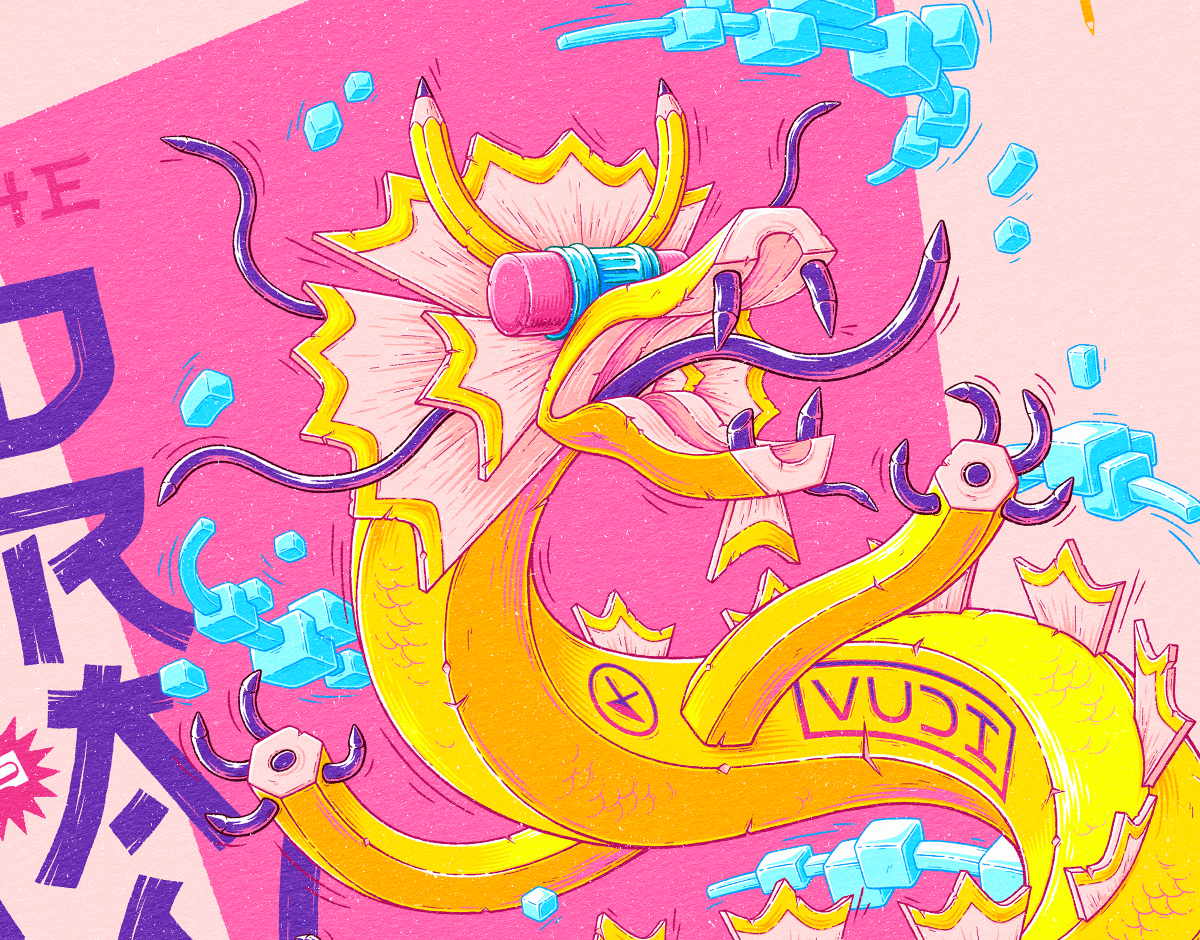 The DraWgon! 2024 abstract art character chinese crazy deconstructed design dragon drawing geometric illustration japanese lettering monster new year pencil poster psychedelic stylus