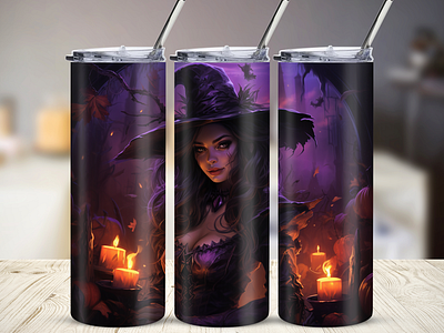 Halloween Witch 20oz Tumbler Wrap, Purple Witch Skinny Tumbler 20oz 20oz tumbler candles cup design digital art graphic design halloween halloween witch illustration purple purple tumbler tumbler tumbler design witch witchcraft