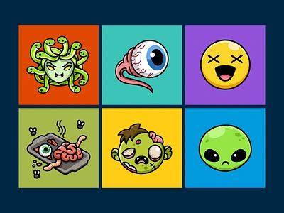 Player Cards - Horror Theme adorable alien avatar creepy cute dead smiley eye eyeball gaming gross school dinner halloween horror iconic illustration illustrative icon medusa multiplayer game player card scary zombie