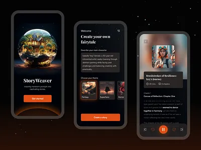 Prompted Tales: Audiobook app design ai appdesign audiobook darkui