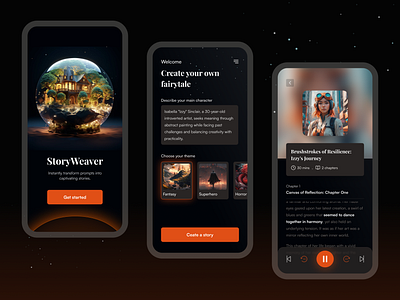 Prompted Tales: Audiobook app design ai appdesign audiobook darkui