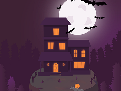 Halloween illustration adobeilluatrator bats design graphic design halloween house house with the ghosts illustration interactiondesign vector