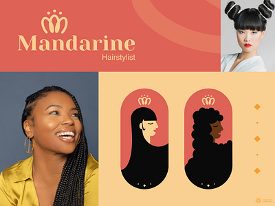 Logo Mandarine Hairstylist branding coral crown design empower graphism hair hairstyle illustration logo orange women