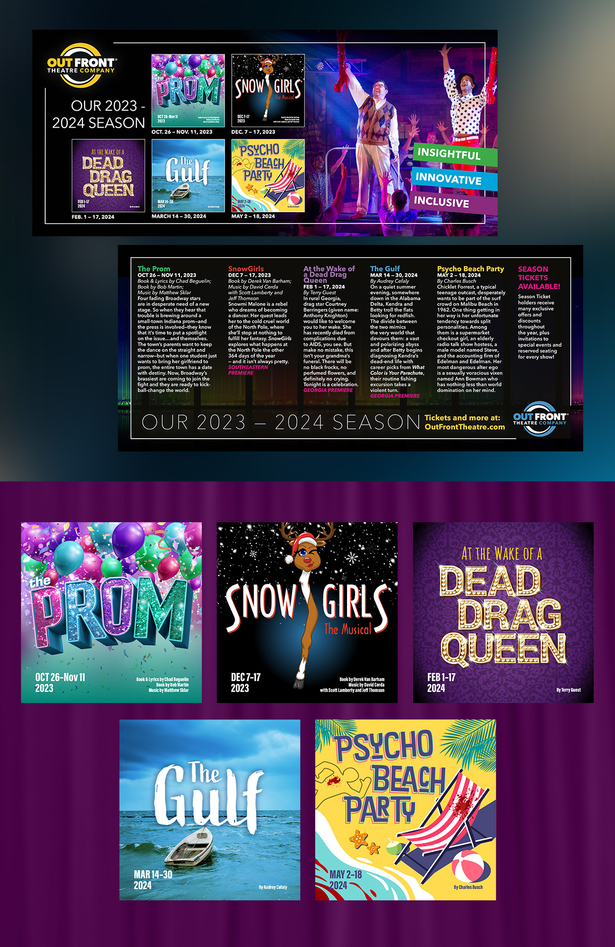 Out Front Theatre Season Graphics design event graphic design illustration illustration art