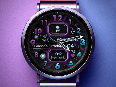 Colorful Analog Watch Face for Wear OS analog blue colorful dark design digital galaxy watch graphic design illustration pixel watch purple samsung smartwatch technology ui watch watchface wearos