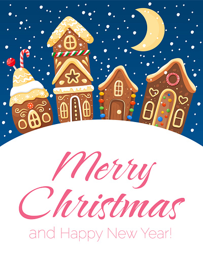 Greeting cards: Merry Christmas! cartoon celebrate christmas flat gingerbread house graphic design happy new year merry christmas snow vector winter