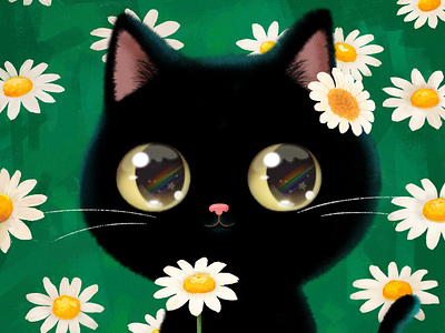 #cat palette 009🎨 daisy cat🐱🌼 animal blackcat cat color digitalart doodle straycat
