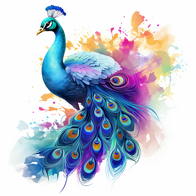 Colorfull Peacock adorable animal cute design graphic design illustration kawaii pecock watercolor
