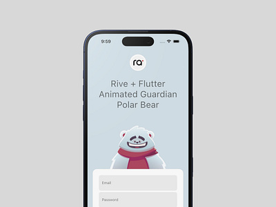 RiveBear Login: Animated Polar Bear Flutter & Rive Widget android animation bear design flutter fun guardian illustration interactive ios login polar rive ruksar ui ux