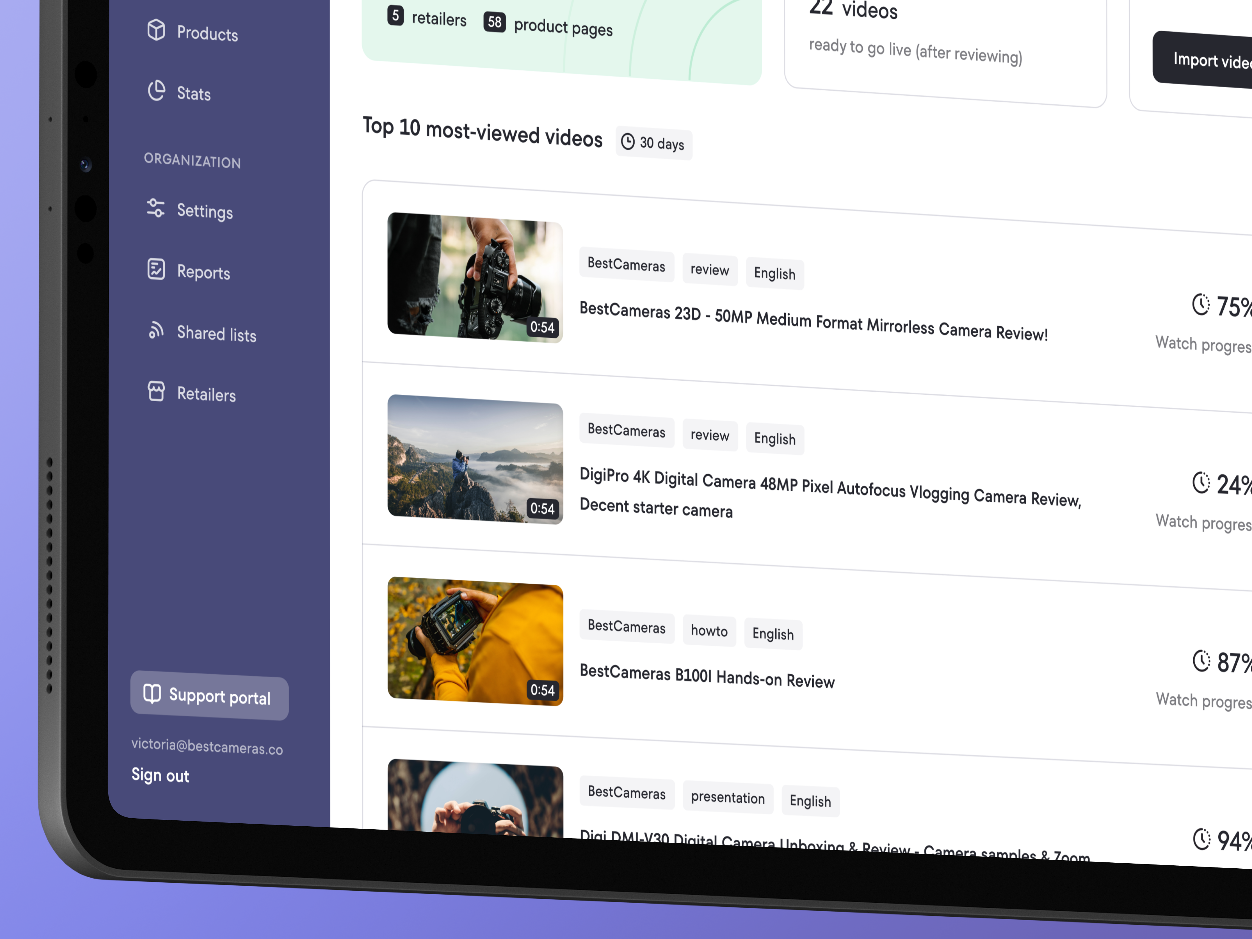 Videoly — Brands — Overview app brand card clean dashboard design design system digital figma icon interface minimal modern navbar product product design ui ux video web